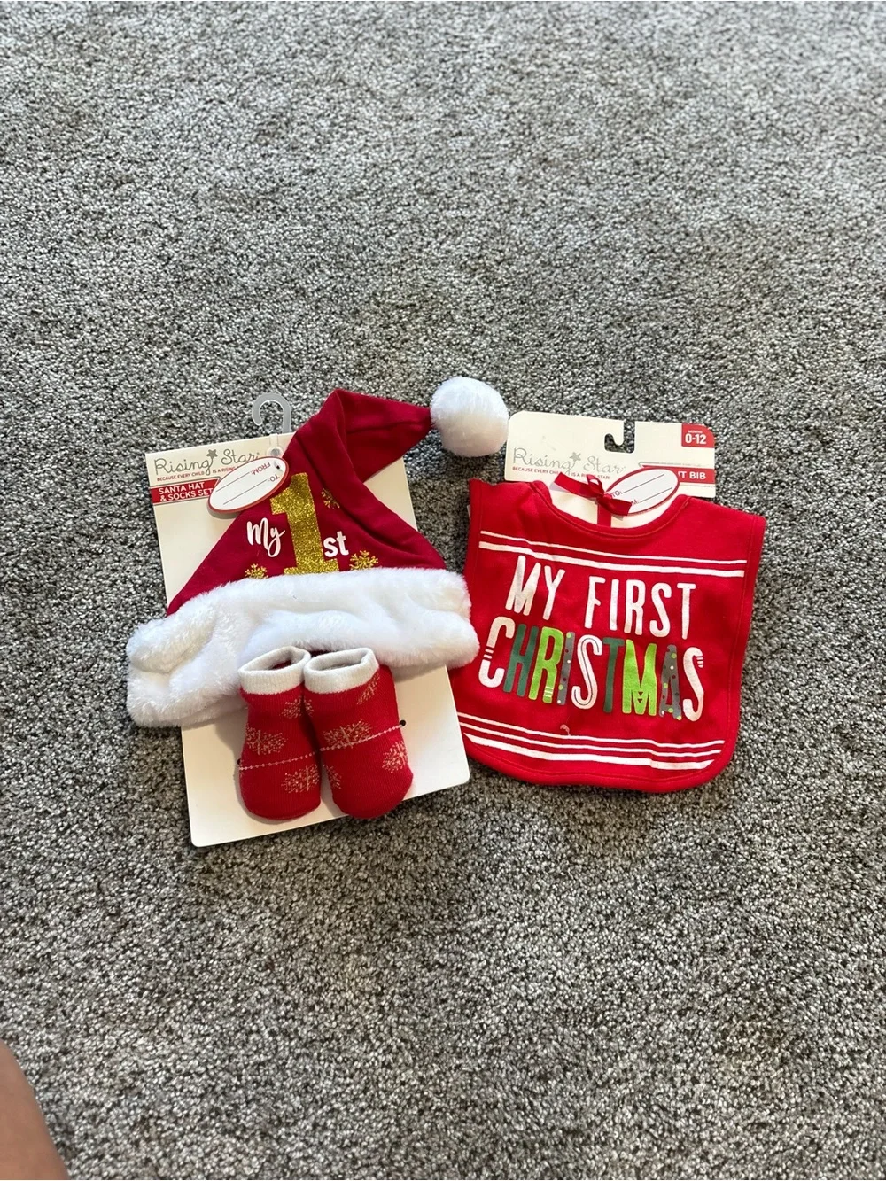 My First Christmas Baby Bib & Hat Set - Red
